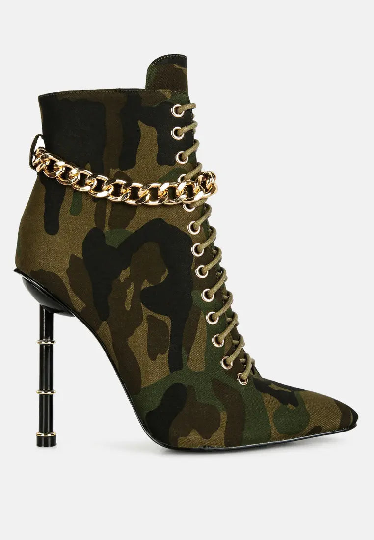 Moulin Ringed Stiletto Camouflage Ankle Boot London Rag