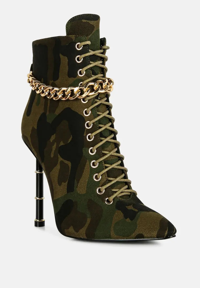 Moulin Ringed Stiletto Camouflage Ankle Boot London Rag