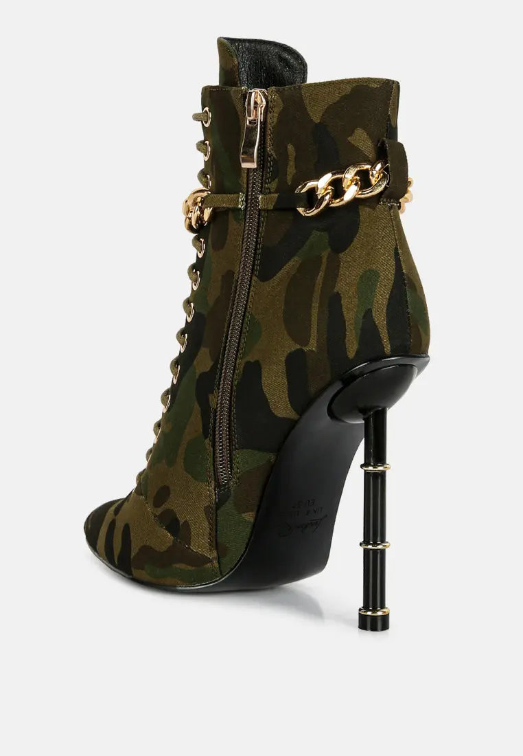 Moulin Ringed Stiletto Camouflage Ankle Boot London Rag