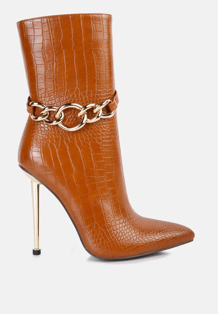 Nicole Croc Patterned High Heeled Ankle Boots London Rag