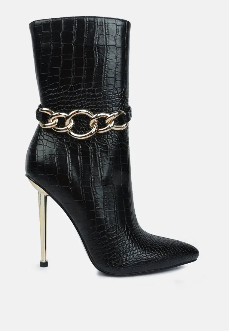 Nicole Croc Patterned High Heeled Ankle Boots London Rag