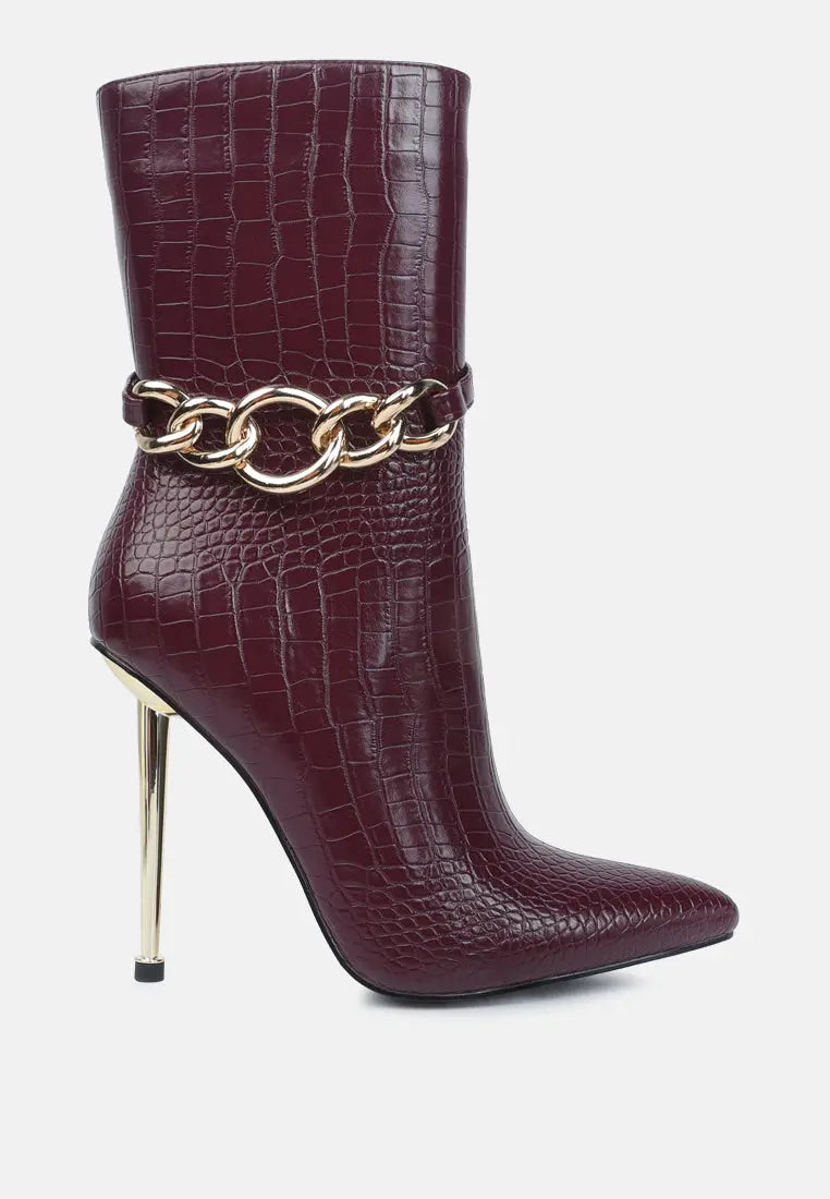 Nicole Croc Patterned High Heeled Ankle Boots London Rag