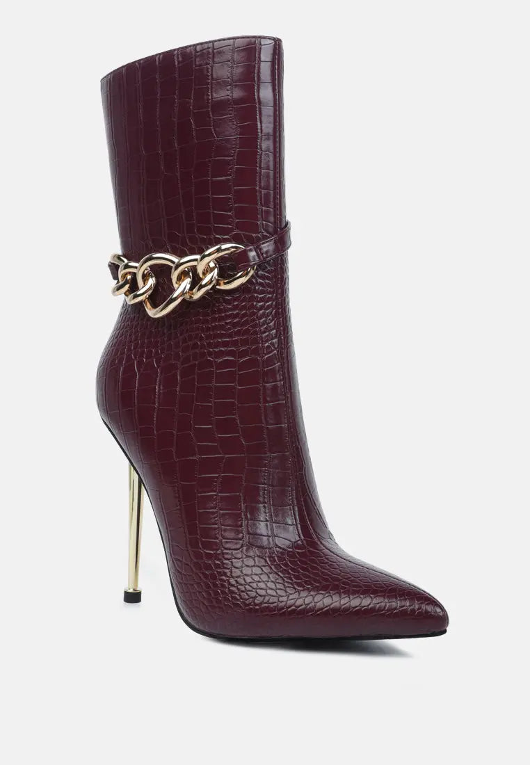Nicole Croc Patterned High Heeled Ankle Boots London Rag
