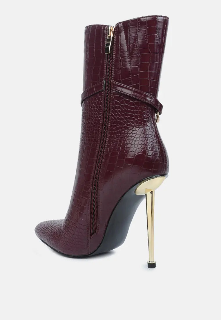 Nicole Croc Patterned High Heeled Ankle Boots London Rag