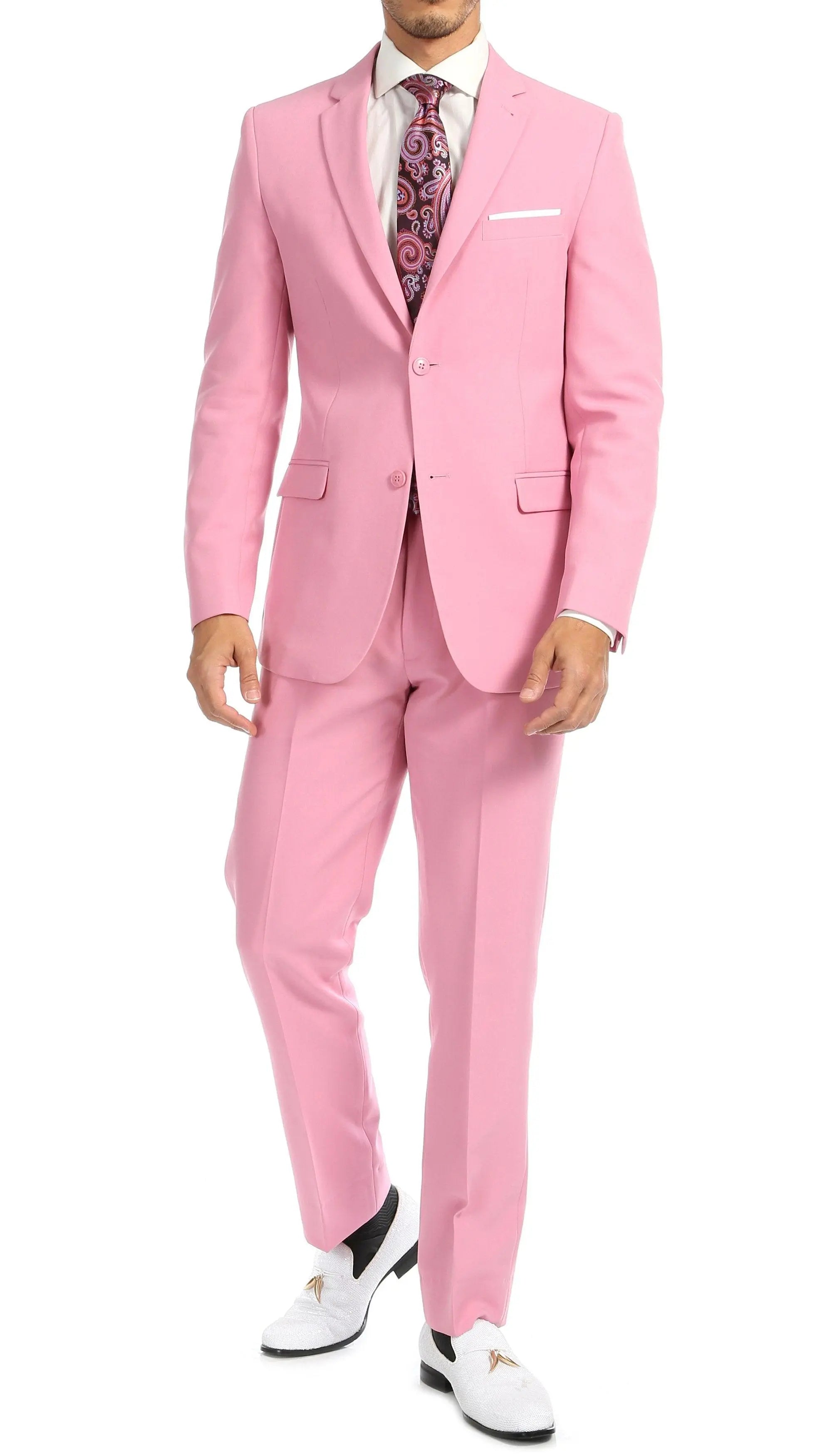 Paul Lorenzo Mens Pink Slim Fit 2 Piece Suit-1