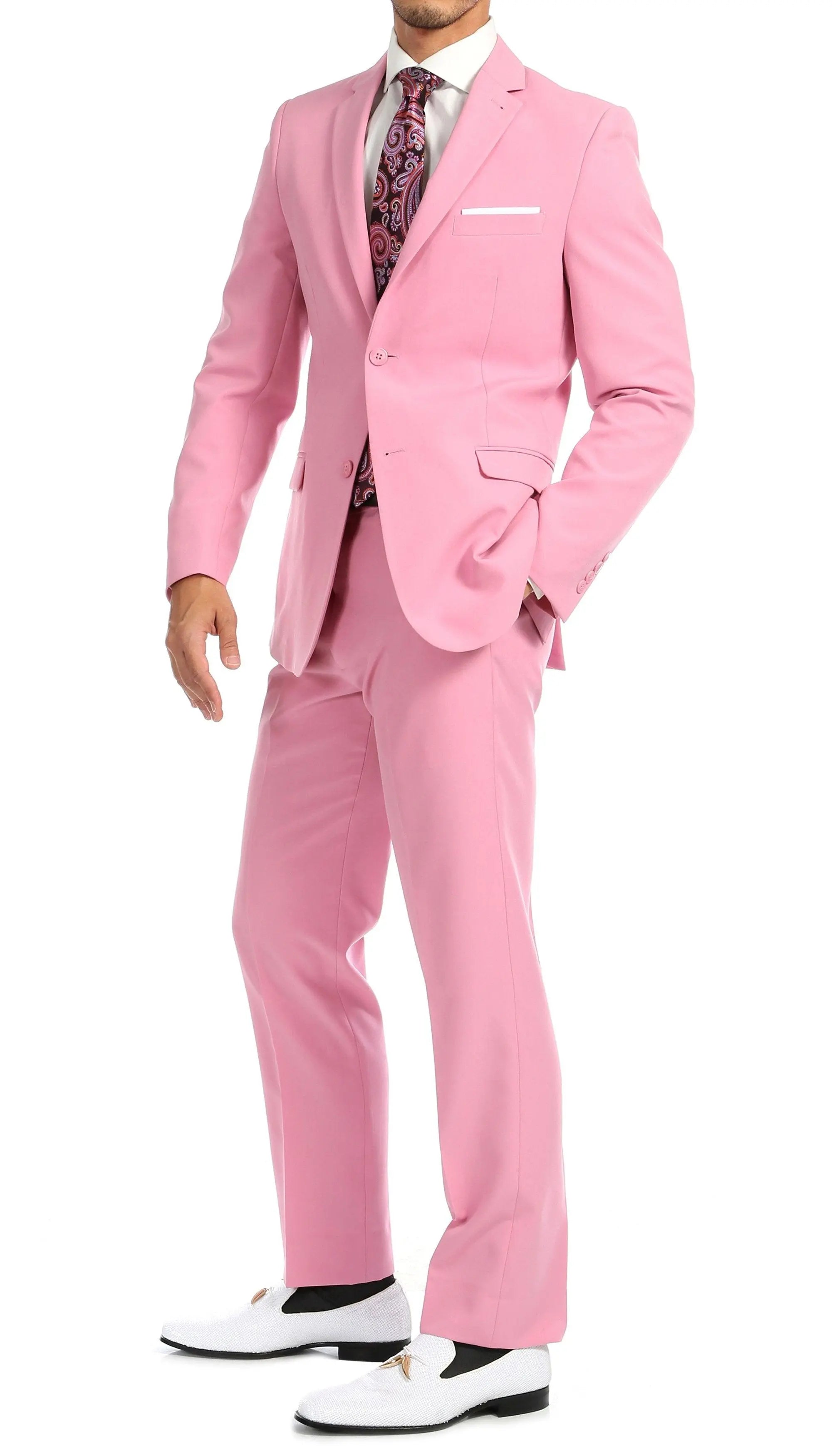 Paul Lorenzo Mens Pink Slim Fit 2 Piece Suit-3