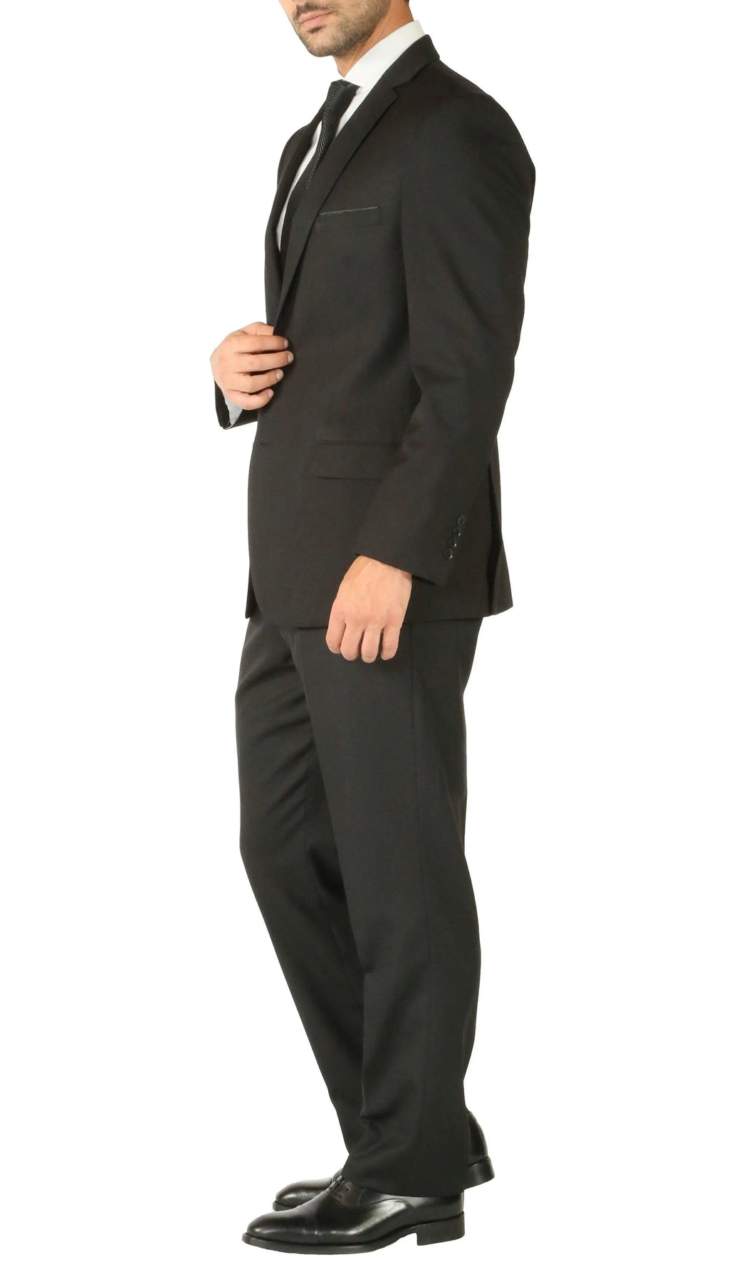 Rod Premium Black 2 Piece Wool Suit Stain Resistant Traveler Suit with 2 Pairs of Pants FERRECCI