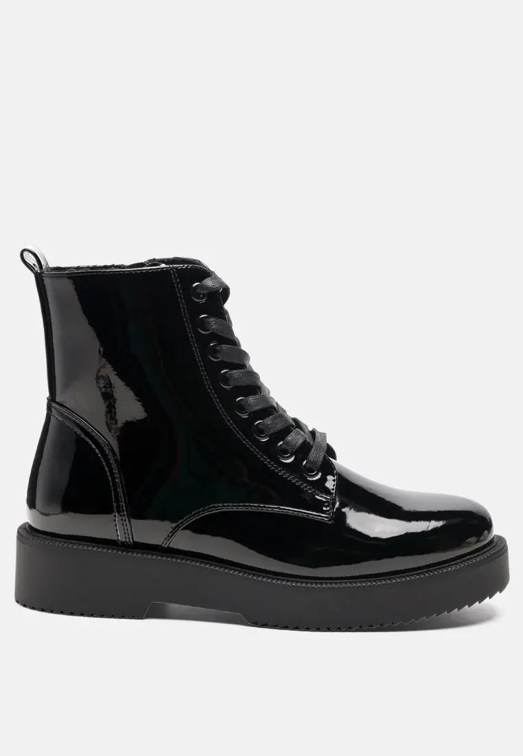 Rubble Statement Pu Lace Up Ankle Boots London Rag