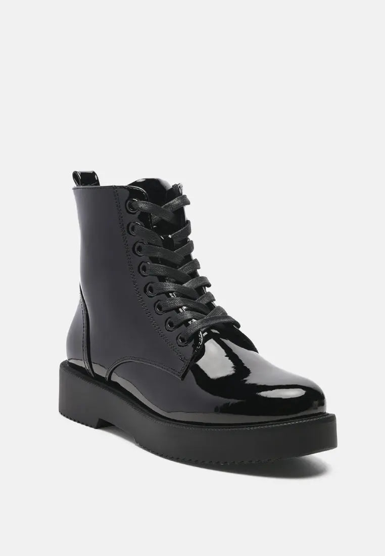 Rubble Statement Pu Lace Up Ankle Boots London Rag