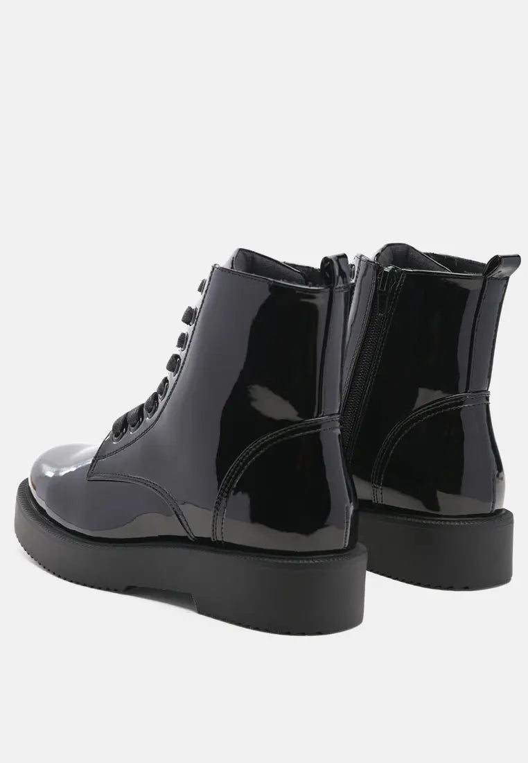 Rubble Statement Pu Lace Up Ankle Boots London Rag
