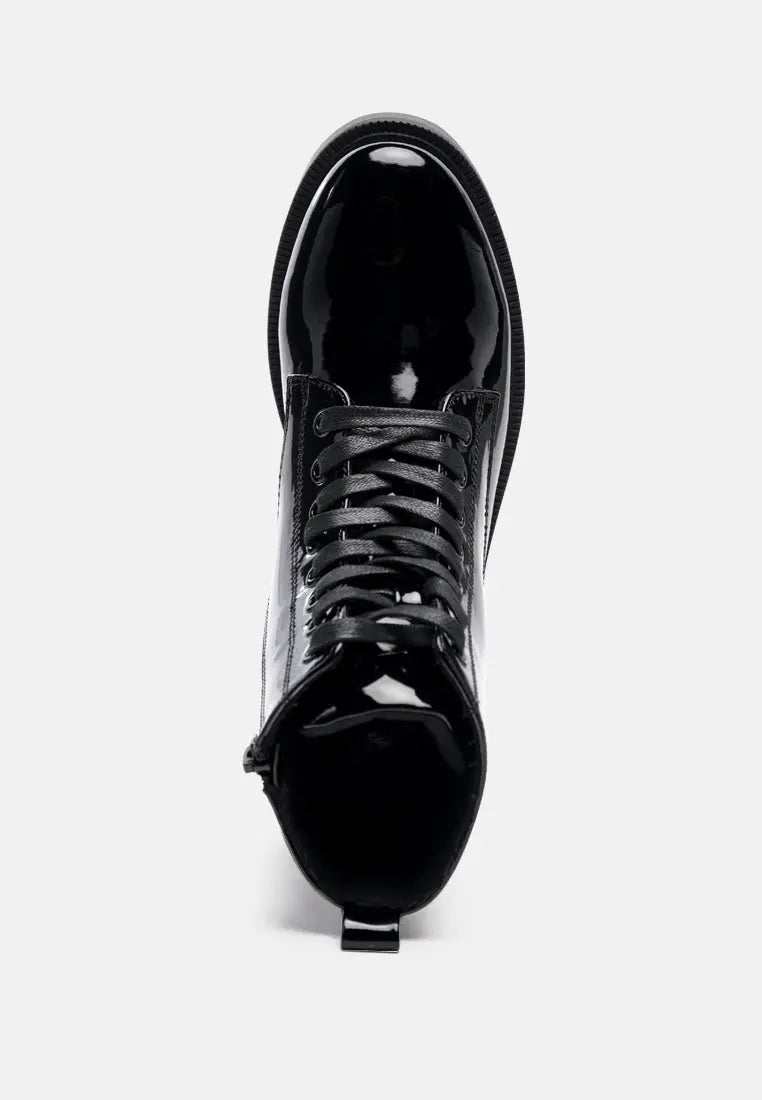 Rubble Statement Pu Lace Up Ankle Boots London Rag