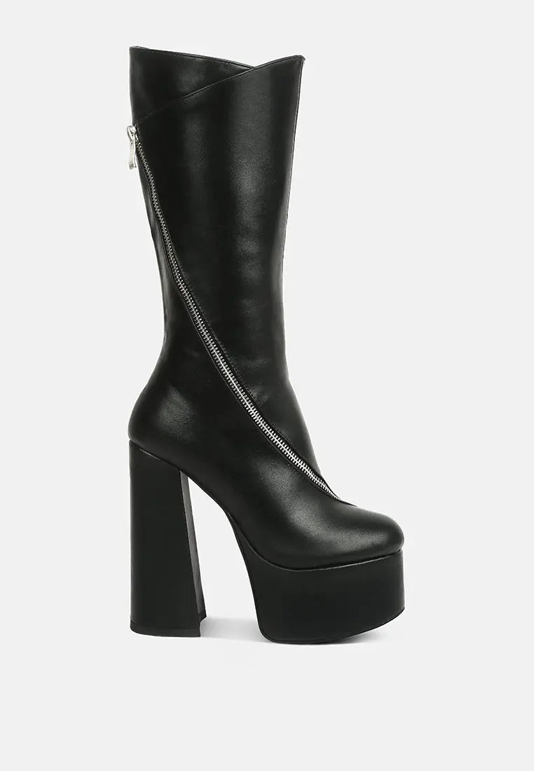 Tzar Faux Leather High Heeled Platfrom Calf Boots London Rag