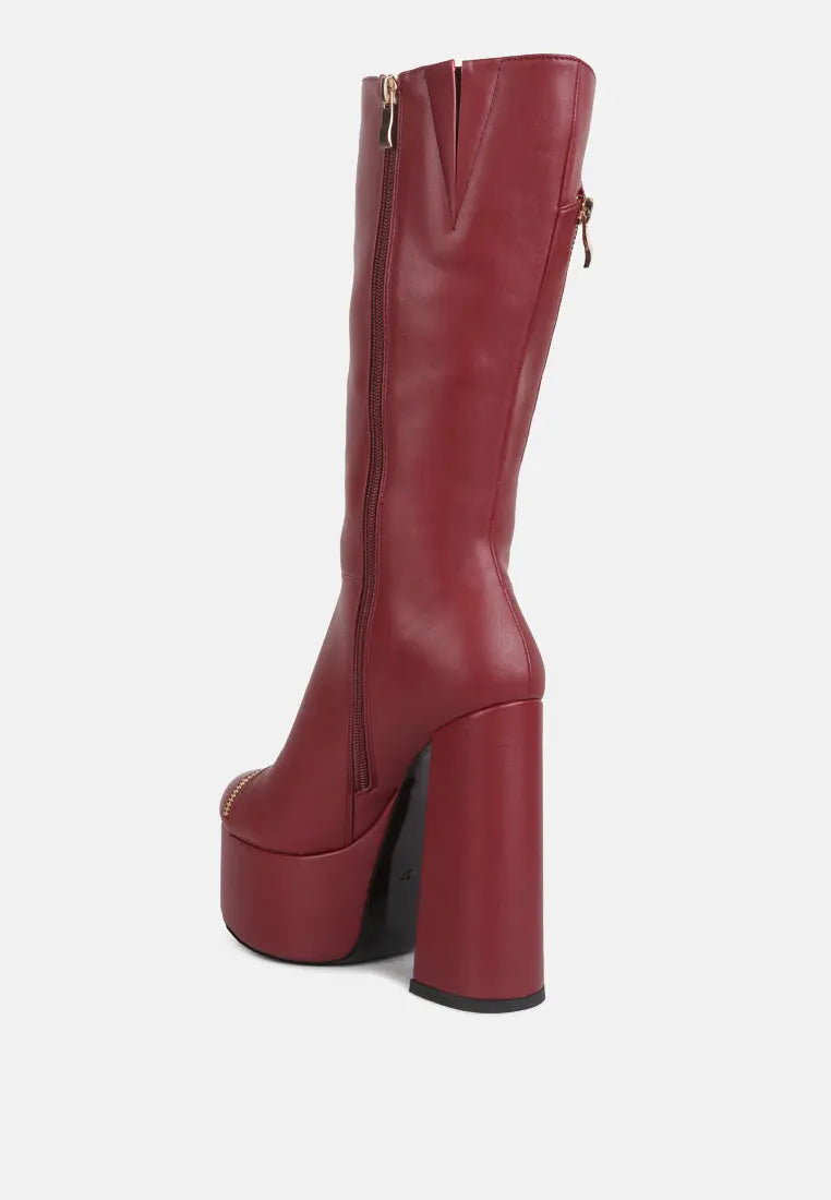 Tzar Faux Leather High Heeled Platfrom Calf Boots London Rag