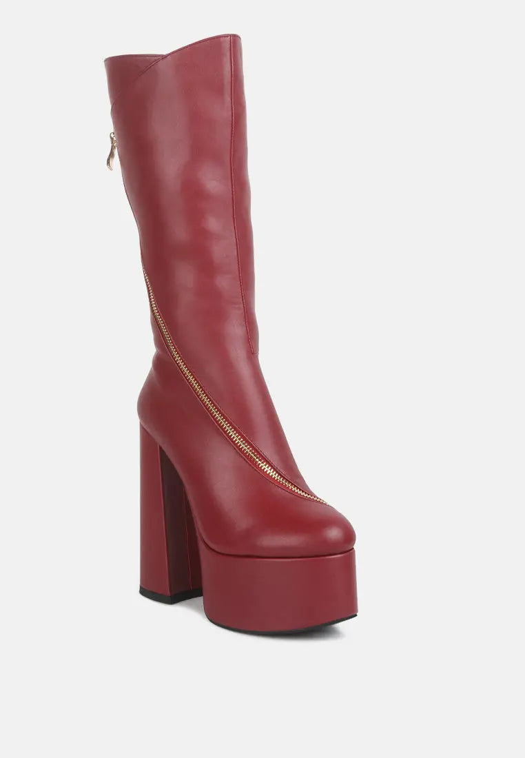 Tzar Faux Leather High Heeled Platfrom Calf Boots London Rag