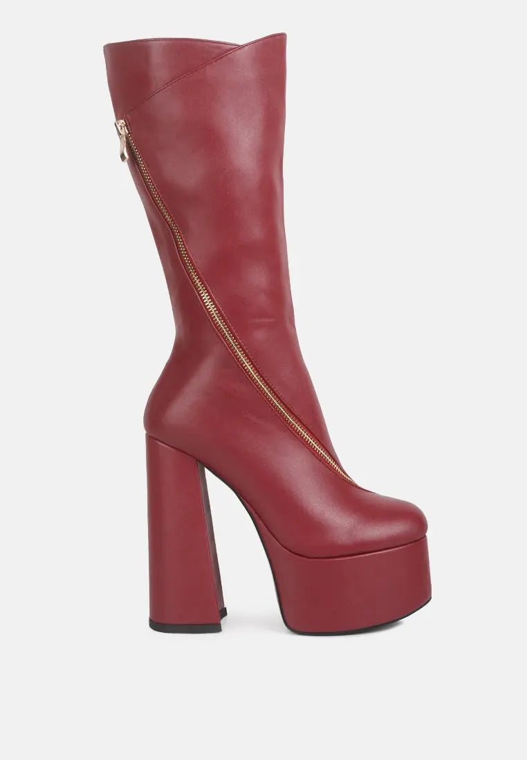 Tzar Faux Leather High Heeled Platfrom Calf Boots London Rag