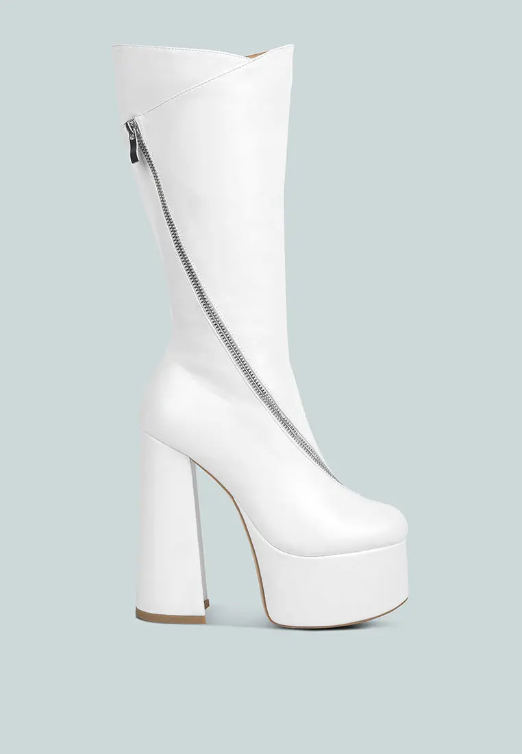 Tzar Faux Leather High Heeled Platfrom Calf Boots London Rag
