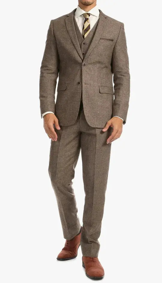 York Brown 3 Piece Herringbone Suit Ferrecci