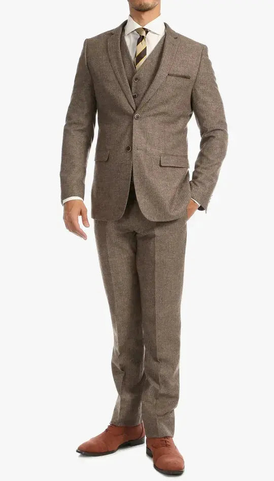 York Brown 3 Piece Herringbone Suit Ferrecci