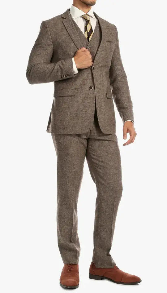 York Brown 3 Piece Herringbone Suit Ferrecci