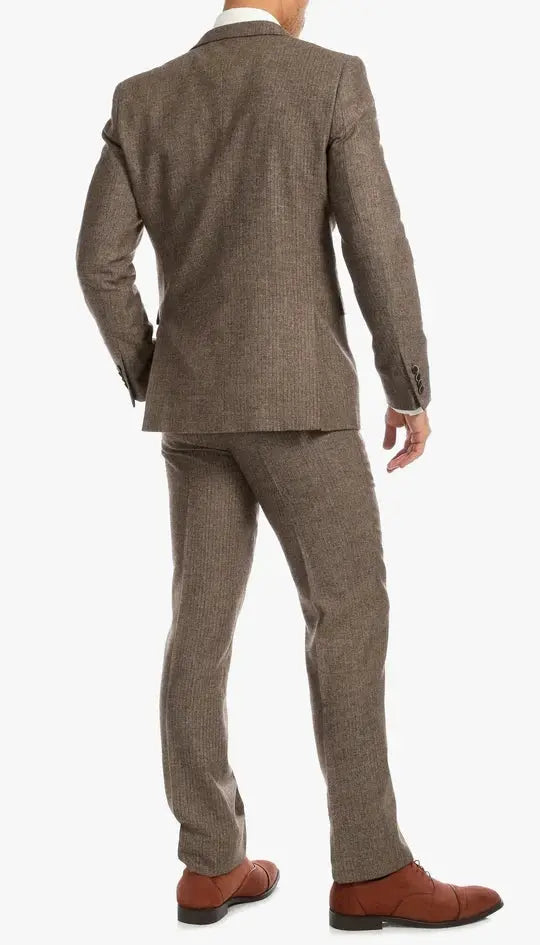 York Brown 3 Piece Herringbone Suit Ferrecci