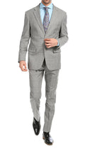 Yves Light Grey Plaid Check Men's Premium 2 Piece Wool Slim Fit Suit-0