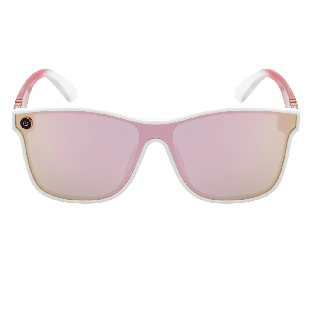 ZENITH - Mono Lens Shield Horn Rimmed Sunglasses White Red Pink Mirror Morspecs